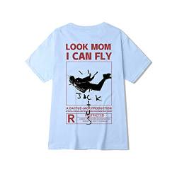 Das gleiche wie Kanye T-Shirt, Look MOM 1CAN Fly Kurzarm-T-Shirt mit kreativem Buchstabendruck, Herren Baumwolle Rundhals Musik T Shirt Damen, Männlicher Sonntagspullover (Light Blue,L) von HNDB