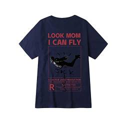 Das gleiche wie Kanye T-Shirt, Look MOM 1CAN Fly Kurzarm-T-Shirt mit kreativem Buchstabendruck, Herren Baumwolle Rundhals Musik T Shirt Damen, Männlicher Sonntagspullover (Navy Blue,M) von HNDB