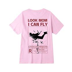 Das gleiche wie Kanye T-Shirt, Look MOM 1CAN Fly Kurzarm-T-Shirt mit kreativem Buchstabendruck, Herren Baumwolle Rundhals Musik T Shirt Damen, Männlicher Sonntagspullover (Pink,XL) von HNDB