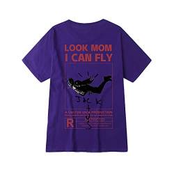 Das gleiche wie Kanye T-Shirt, Look MOM 1CAN Fly Kurzarm-T-Shirt mit kreativem Buchstabendruck, Herren Baumwolle Rundhals Musik T Shirt Damen, Männlicher Sonntagspullover (Purple,S) von HNDB