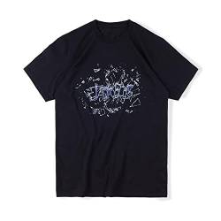 Sommer Herren Baumwoll T-Shirt, Unisex doppelseitiger Druck Herren Kurzarm T-Shirt Lässiges T-Shirt mit Rundhalsausschnitt Tops Hip Hop Streetwear (Black,M) von HNDB