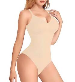 HNIEHEDT Damen-Body, Bauchweg-Shapewear, nahtloser formender Body-Shaper, Tanga, verstellbare Träger (Beige, XXXL) von HNIEHEDT