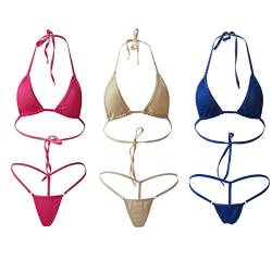 HNJZX MICRO MINI Damen Bikini Set BH Bra String-Tanga Set Mini Bikini Sexy Badeanzug Bademode (（3pcs)A) von HNJZX