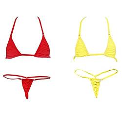 HNJZX Micro Mini Damen Bikini Set BH Bra String-Tanga Set Mini Bikini Sexy Badeanzug Bademode ((2pcs) Yellow + red) von HNJZX