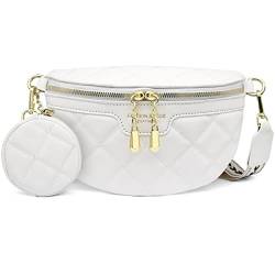 HNOOM Crossbody Bag Damen Breiter Gurt Bauchtasche Damen Leder Brusttasche mit Münze Geldbeutel, Moderne Taschen mit Breitem Schultergurt, Umhängetasche Damen Klein Handytasche (A-Weiß) von HNOOM