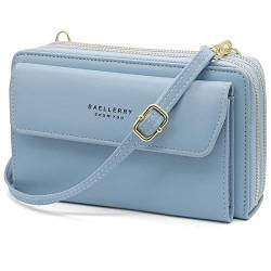 HNOOM Handy Umhängetasche Damen Handytasche zum Umhängen Handy Schultertasche Brieftasche Klein Crossbody Tasche Handy Geldbeutel Handytasche Geldbörse mit Kartenfächer, Schultergurt (Blau) von HNOOM