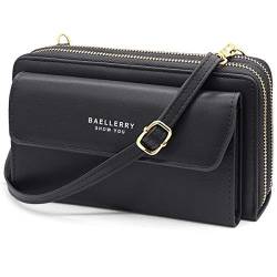 HNOOM Handy Umhängetasche Damen Handytasche zum Umhängen Handy Schultertasche Brieftasche Klein Crossbody Tasche Handy Geldbeutel Handytasche Geldbörse mit Kartenfächer, Schultergurt (Schwarz) von HNOOM