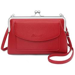 HNOOM Handy Umhängetasche Damen Kleine Umhängetasche PU Leder Handytasche zum Umhängen Crossbody Schultertasche Abendtasche Handtasche mit Kartenschlitz Verstellbar Abnehmbar Schultergurt (Rot) von HNOOM