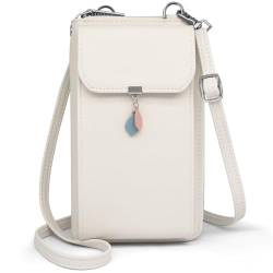 HNOOM Handytasche zum Umhängen RFID Schutz Geldbeutel Damen Umhängetasche Klein Crossbody Handytasche Geldbörse Handy Schultertasche Brieftasche mit 10 Kartenfächer Passt Handy unter 7" (Beige) von HNOOM