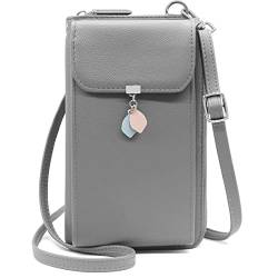 HNOOM Handytasche zum Umhängen RFID Schutz Geldbeutel Damen Umhängetasche Klein Crossbody Handytasche Geldbörse Handy Schultertasche Brieftasche mit 10 Kartenfächer Passt Handy unter 7" (Grau) von HNOOM