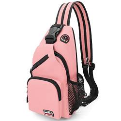 Sling Bag Brusttasche Rucksack Damen und Herren Oxford-Stoff Schulterrucksack Crossbody Bag Umhängetasche Sporttasche Casual Daypack für Outdoorsport, Reisen, Einkaufen (Rosa) von HNOOM