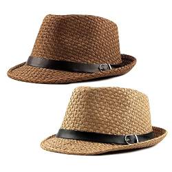 Strohhut mit kurzer Krempe Herren Damen Panama Fedora Trilby Hut Sonnenhut Strand Hut,2er Pack von HNVAVQ