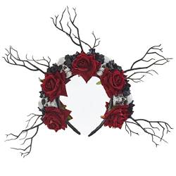 Baumzweig-Stirnband, Gothic-Blumenkronen für Damen, Gothic-Totenkopf-Stirnband, Halloween-Haarband, Blumengeweih, Baumzweig-Stirnband von HNsdsvcd