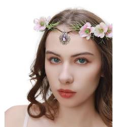 Blumen-Haarband für Frauen mit Kristallanhänger, Blumen-Stirnband, Boho-Stil, elegantes Kopfschmuck, florales Stirnband mit Kristallanhänger, festliche Kopfbedeckung für Partys von HNsdsvcd