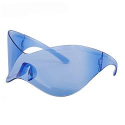 Futuristische Sonnenbrille für Herren und Damen, Übergröße, umlaufend, modisch, randlos, UV400-Schutz, randlose, futuristische Sonnenbrille, Übergröße, für Damen und Herren, Blaue Folie von HNsdsvcd