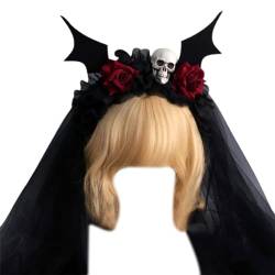 Gothic Rose Haarband mit Schleier für Damen, Cosplay, Party, Kostüm, Tag des Todes, Haarspange, Halloween-Haarschmuck, dunkle Blume, Stirnband, Gothic-Stirnband, Halloween-Kostüm-Zubehör von HNsdsvcd