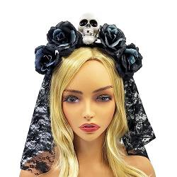 Gruselige LED-Haarbänder mit leuchtenden Blumen, Totenkopf-Haarreifen, Halloween-Stirnbänder für Frauen und Mädchen, Hochzeit, Partyzubehör, Halloween-Blumen-Stirnband für Damen von HNsdsvcd