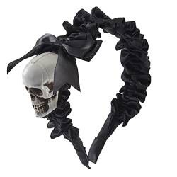Plissiertes Stirnband, schwarzes Stirnband, Gothic-Kopfbedeckung, Halloween-Totenkopf-Stirnband für Damen, Punk-Stirnband, Gothic-Stirnband, Totenkopf-Sti von HNsdsvcd
