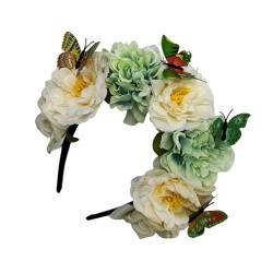 Zarte Blume, ethnische Mädchen, Cosplay, Haarreif, Braut, Hochzeit, Stirnband mit realistischem Schmetterlings-Dekor, Blumen-Haarbänder für Mädchen, Blumen-Haarband für Frauen von HNsdsvcd