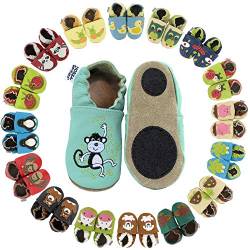 HOBEA-Germany Baby Lauflernschuhe Tiermotiv mit Anti-Rutsch-Sohle, Kinder Hausschuhe Mädchen & Jungen, Lederschuhe Baby (20/21 (12-18 Mon), Affen) von HOBEA-Germany