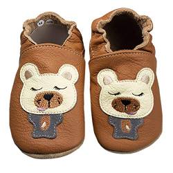 HOBEA-Germany Baby Lauflernschuhe Tiermotiv mit Anti-Rutsch-Sohle, Kinder Hausschuhe Mädchen & Jungen, Lederschuhe Baby (24/25, Bär braun) von HOBEA-Germany