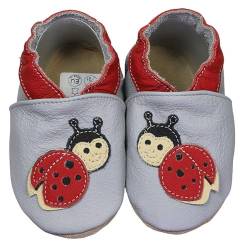 HOBEA-Germany Baby Lauflernschuhe Tiermotiv mit Anti-Rutsch-Sohle, Kinder Hausschuhe Mädchen & Jungen, Lederschuhe Baby (24/25, Marienkäfer grau) von HOBEA-Germany