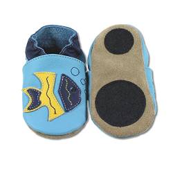 HOBEA-Germany Baby Lauflernschuhe Tiermotiv mit Anti-Rutsch-Sohle, Kinder Hausschuhe Mädchen & Jungen, Lederschuhe Baby (26/27 (30-36 Mon), Fisch) von HOBEA-Germany