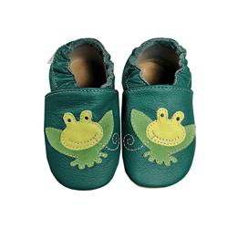 HOBEA-Germany Baby Lauflernschuhe Tiermotiv mit Anti-Rutsch-Sohle, Kinder Hausschuhe Mädchen & Jungen, Lederschuhe Baby (26/27 (30-36 Mon), Laubfrosch) von HOBEA-Germany