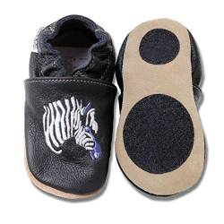 HOBEA-Germany Baby Lauflernschuhe Tiermotiv mit Anti-Rutsch-Sohle, Kinder Hausschuhe Mädchen & Jungen, Lederschuhe Baby (26/27 (30-36 Mon), Zebra schwarz) von HOBEA-Germany