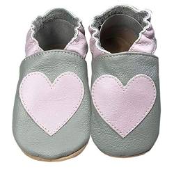 HOBEA-Germany Baby Lauflernschuhe Tiermotiv mit Anti-Rutsch-Sohle, Kinder Hausschuhe Mädchen & Jungen, Lederschuhe Baby (Herz rosa, Numeric_24) von HOBEA-Germany