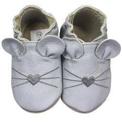 HOBEA-Germany Baby Lauflernschuhe Tiermotiv mit Anti-Rutsch-Sohle, Kinder Hausschuhe mit Tiermotiv: Maus hellgrau, Größe: 18/19 (6-12 Mon) von HOBEA-Germany