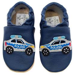 HOBEA-Germany Kitaschuhe Safestep, Kinderhausschuhe, Lederschuhe (Polizeiauto dunkelblau, 26/27) von HOBEA-Germany