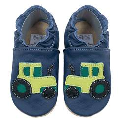 HOBEA-Germany Kitaschuhe Safestep, Kinderhausschuhe, Lederschuhe (Traktor blau, 24/25) von HOBEA-Germany