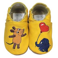 HOBEA-Germany Krabbelschuhe Unisex, Die Maus, Lederschuhe (Maus mit Elefant Herz gelb, 22/23) von HOBEA-Germany