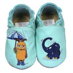 HOBEA-Germany Krabbelschuhe Unisex, Die Maus, Lederschuhe (Maus mit Elefant Regen mint, 18/19) von HOBEA-Germany