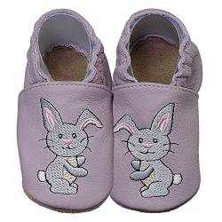 HOBEA-Germany Krabbelschuhe für Jungs und Mädchen in verschiedenen Designs, Kinderhausschuhe Jungen, Lederschuhe, Schuhgröße:20/21, Modell Schuhe: Hase Pastell lila von HOBEA-Germany