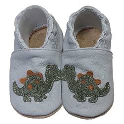 HOBEA-Germany Krabbelschuhe für Jungs und Mädchen in verschiedenen Designs, Kinderhausschuhe Jungen, Lederschuhe, Schuhgröße:26/27, Modell Schuhe: Dino grau von HOBEA-Germany