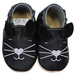 HOBEA-Germany Krabbelschuhe für Jungs und Mädchen in verschiedenen Designs 18/19 (6-12 Mon), Katze schwarz von HOBEA-Germany