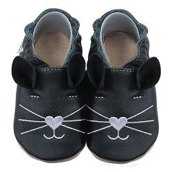 HOBEA-Germany Krabbelschuhe für Jungs und Mädchen in verschiedenen Designs 24/25 (24-30 Mon), Katze schwarz von HOBEA-Germany