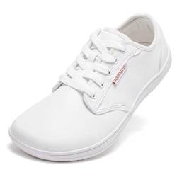 HOBIBEAR Unisex Breite Barfuss Schuhe Damen Herren Barfußschuhe Leder Minimalistische Outdoor Trail Running Walking Schuhe(Weiß,37) von HOBIBEAR