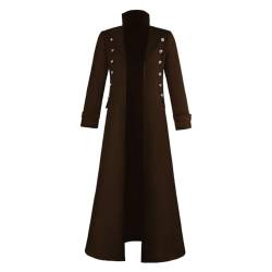 Jacke Herren Casual Stehkragen Einfarbig Langer Mantel Herren Zweireihig All-Match Vintage Gothic Mantel Herren Medieval Cosplay Abschlussball Leistung Langarm Jacke Herren C-Brown M von HOBIVA