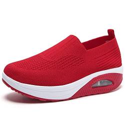 HOBTEC Damen-Slip-On-Schuhe, Luftpolster-Memory-Foam-Komfort-Damen-Turnschuhe (Color : Red, Size : 36 EU) von HOBTEC