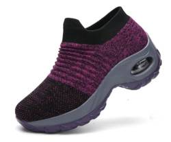 HOBTEC Damen-Sneaker mit Memory-Schaum, Bequeme Arbeits-Wanderschuhe for Hineinschlüpfen (Color : Purple, Size : 39 EU) von HOBTEC
