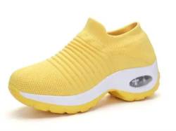HOBTEC Damen-Sneaker mit Memory-Schaum, Bequeme Arbeits-Wanderschuhe for Hineinschlüpfen (Color : Yellow, Size : 35 EU) von HOBTEC