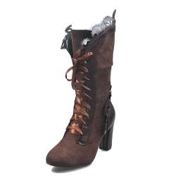 HOBTEC Damen Vintage Viktorianische Stiefel mit Schnürung und Schleife (Color : Brown, Size : 38 EU) von HOBTEC