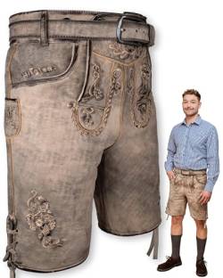 HOFGLANZ Herren Lederhose kurz Antik, traditionelle Trachtenhose in grau und braun, Größen 46-58 von HOFGLANZ