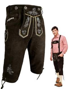 HOFGLANZ Herren Lederhose lang Kniebund inkl. Hosenträger, traditionelle Trachtenhose in Hellbraun, mittelbraun und Dunkelbraun, Größen 46-58 von HOFGLANZ