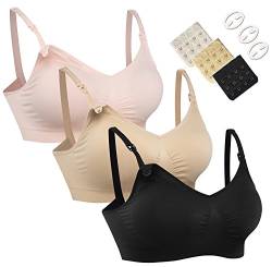 HOFISH Damen 3pack voller fehlschlag seamless stillen schwangerschaft bras bralette mit extra-bra extenders & clips groß 3pcs / pack ein rosa-schwarz-beige von HOFISH