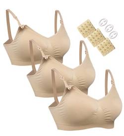 HOFISH Damen 3pack voller fehlschlag seamless stillen schwangerschaft bras bralette mit extra-bra extenders & clips groß 3pcs / packung (beige) von HOFISH