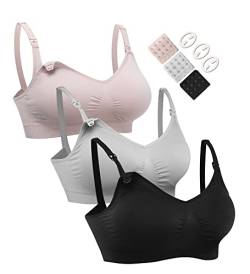 HOFISH Schwangerschafts-BHs, Bralette, Größe S-XXL, mit extra BH-Verlängerungen und Clips, 3 Stück, Schwarz / Grau / elegantes Rosa, small von HOFISH